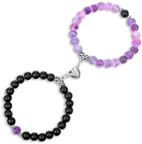 2 Stück Magnetische Pärchen Armband Paare Damen Herren Partnerarmbänder Fernbeziehung Armband Herzförmige Partner Armbänder BFF Freundschaftsarmbänder für Freund Freundin Liebhaber Beste Freundin