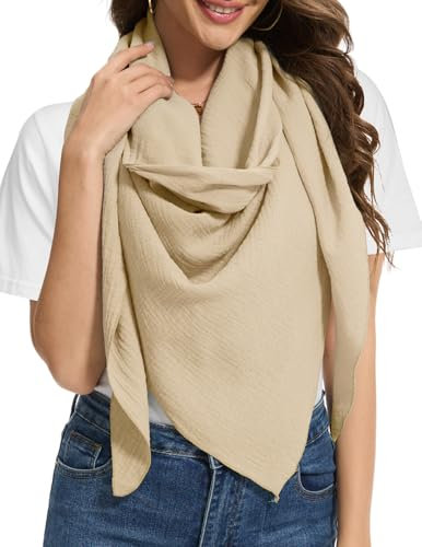 Bbonlinedress Schal Damen Baumwolltuch Halstuch elegant Dreieckstuch Multifunktionstuch Shawl Musselintuch 200 * 140 * 140cm Khaki
