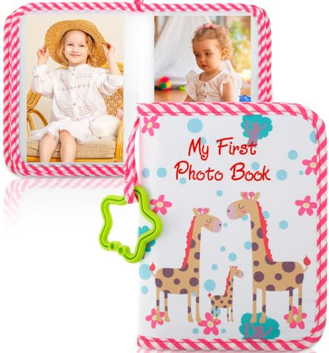Baby Photo Album My First Photo Album Baby Memory Book Bright Color Soft Cloth Unisex Kids' Personalized Photo Albums Holds 4X6 Inch Pictures for Family Newborn Toddlers Shower(pink)