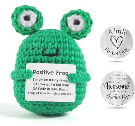 Kabwea Positives Frog Knit Ornament and Lucky Coin, Positive Gifts, Frog, Good Luck Charm
