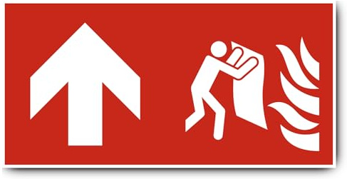 Aufkleber: 200x400 mm, 1 Stück - Löschdecke - Kombination mit Pfeil geradeaus/aufwärts - Brandschutzzeichen - F016 - rot/weiß - DIN EN ISO 7010 / ASR A1.3