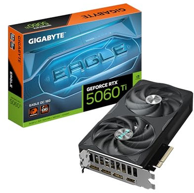 Gigabyte GeForce RTX 5060 Ti Eagle OC 16G Tarjeta Gráfica – 16 GB GDDR7, 128 bits, PCI-E 5.0, 2617 MHz Frecuencia del núcleo, 3 x DisplayPort, 1 x HDMI, GV-N506TEAGLE OC-16GD