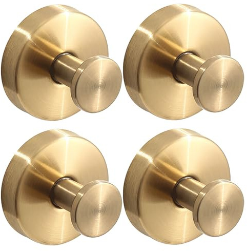 4 Pcs Bathroom Towel Hook - Screw in Metal Coat Hooks Brushed Gold Robe Hook SUS304 Stainless Steel Heavy Duty Closet Sponges Holder for Bathroom Hotel 16-0405