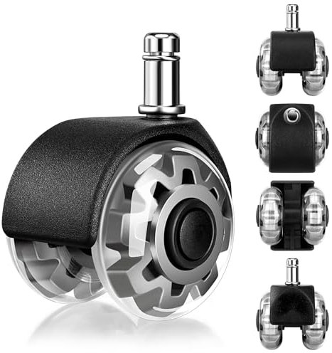 Mexgcom Set di 5 Sedia da Ufficio, 11 X 22 MM Rotelle Girevoli, 360 °Rotabili, Tranquilli e Senza Graffi, Rotoli di Sedia da Scrivania Per Pavimenti Duri, Pavimenti in Parquet, Tappeto