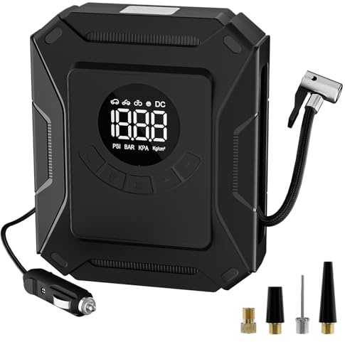 Kompressor Auto 12V Luftkompressor Autoreifenpumpe mit LED-Display und Leuchten, 10.3 Bar Druck, für Motorrad, Fahrrad, Bälle & Aufblasbare Produkte (Zigarettenanzünderversion)