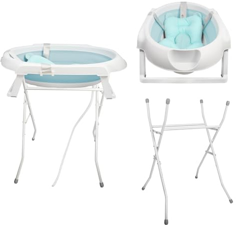 2 in 1 Faltbare Badewanne mit tragbarem Ablaufloch und Ständer 85 cm, Badewanne mit Badewannenkissen für Kinder, freistehende Badewannen aus PP+TPE-Kunststoff (Grün 80 x 47 x 22 cm + 85 cm)