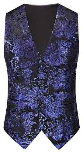 Chaleco de cachemira para hombre, con estampado de botonadura, ajustado, estilo hipster, metálico, cuello en V, esmoquin para boda, Chalecos azules para hombre, 3XL