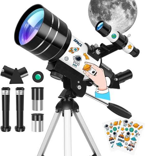 Telescopio per Adulti&Bambini Principianti, 15X-150X, Telescopio Astronomico Professionale 70/300mm con Adesivi&Treppiede de Table&Filtro Lunare, Telescopi bambini per osservazioni terrestri e lunar