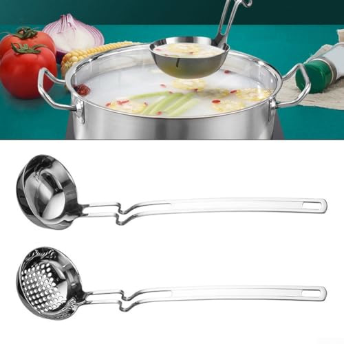 Lot de 2 cuillères à soupe rondes en acier inoxydable avec poignée de suspension en forme de Z, pour accrocher sur des ustensiles de cuisine ou des étagères, pour cuisine, 30 x 8 x 8 cm