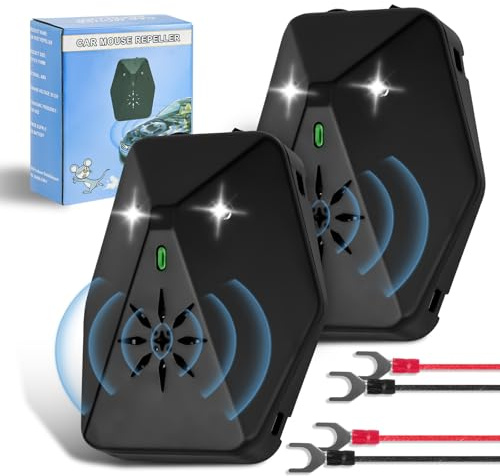 vsshe 2 Pack Marten Deterrent Car, Equipped with Multi Frequency Ultrasonic and Flashing Light, Marten Protection in The Engine Compartment, Intelligent Start Stop Function, Martens Protection for Car