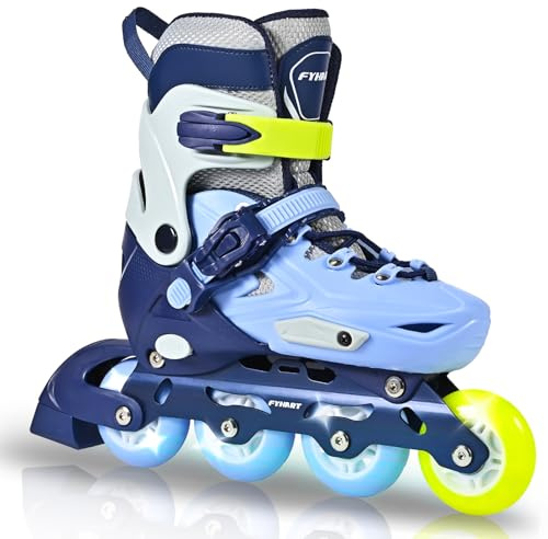 LIRENGUI Pattini in linea per bambini e bambina, Regolabili pattini in linea a 4 ruote per ragazzi ragazze e adolescenti con ruote luminose per lo sport, Blu Verde, Large