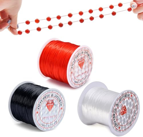 Nylonschnur Gummiband Nylonfaden Schmuckdraht Elastic Armband Band, 0,8MM*3 | 50M * 3, Rot Schwarz Transparent, für Armbänder