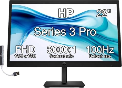 HP 22 FHD IPS Monitor with 5ms Response Time, Anti Glare, Flicker Free, VESA Mount (100 x 100mm), Displayport, HDMI & Dockztorm USB Port Expander, Black/Silver Color