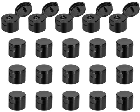 sourcing map 20 Pcs 28/410 Flips Top Caps for Bottles, Replacement Plastic Reusable Non-Spill Bottle Lid for Squeeze Bottles, Refillable Bottles, Plastic, Empty, Shampoo Bottles, Black