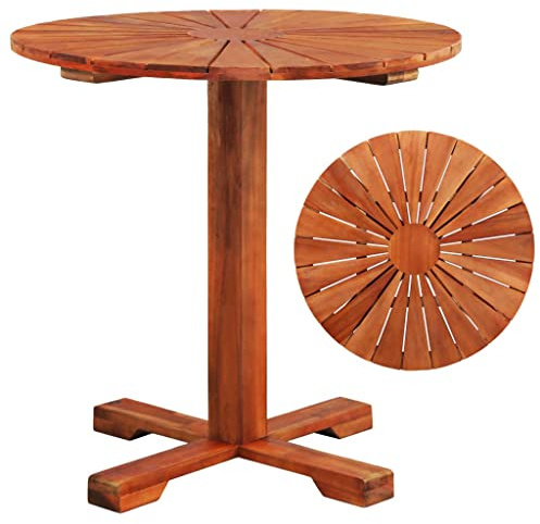 HaoChrymec Bistrotisch mit Massivholz Akazie, Säulentisch Design, Wetterfest, Ideal für Outdoor, Gartentisch, Beistelltisch Outdoor, Braun, 70 x 70 cm