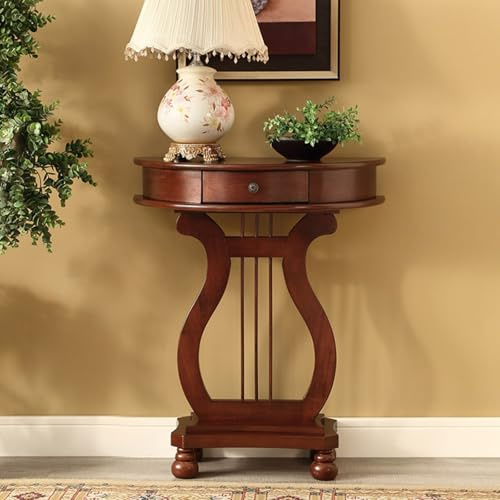 YITAYMLI Tavolo console a mezzaluna in legno massello, forma a corde, tavolo d’accento a semicerchio con cassetto, elegante mobilio vintage stretto per ingresso, soggiorno(Cherry)