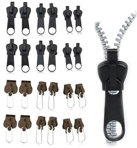 Reißverschluss Zipper, 24 Stück Reisverschluss-Zipper Ersatz, Abnehmbare Zipper Pull Fixer Reparatur Set für Universal,Kleidung,Bettzug,Gepäck