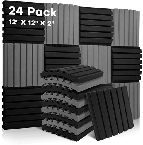 24 Stück Akustikschaumstoff Schallschutzplatten, 5 X 30 X 30 CM (2 X 12 X 12), Schalldämmung Akustikpaneele, Schallschutz Acoustic Panel, Schalldämmung Schallabsorber für Tonstudio, Schwarz+Grau