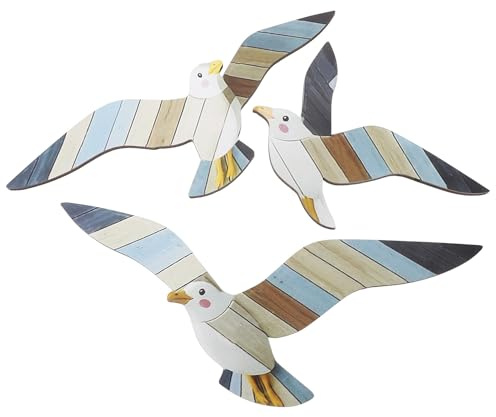 MAGICLULU Decorazione da Parete in Legno Gabbiani, 3 Pezzi, Stile Costiero Elegante, Tema Oceanico Minimalista, per Soggiorno e Camera da Spiaggia