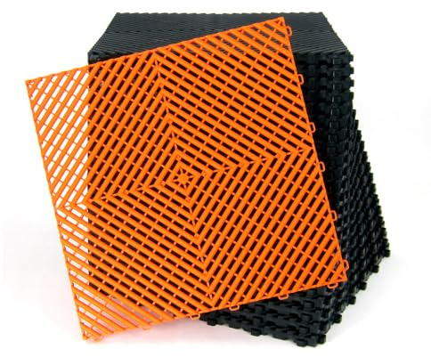 Lot de 25 dalles de sol clipsables - ORANGE - (4m²) pour garage, cellier, atelier, abris de jardin. Effet Damier 40x40cm, ép.1,8cm, Marque CLIC & dalle, série CLASSIC, Intérieur-Extérieur.