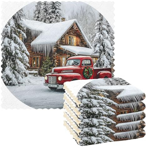 Mnsruu Microfibre Cleaning Cloths Circle Retro Red Car Reusable Dish Cloths for Washing Up 6 Pack Swedish Dishcloth Microfibre Cleaning Towels Washable Duster Rags Cloth Home