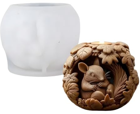 JS MOLD Silikonformen Gießformen Igel,Silikonformen Gießformen Tiere,Kerzenformen Zum Gießen Eichhörnchen,Kerzenformen Silikon,für Weihnachten Halloween Ostern (GJ-168)