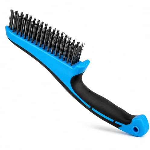 ZAVIA Heavy Duty Wire Brush for Rust Removal | 4-Row Carbon Steel Bristles Metal Wire Cleaning Brush for Paint Removal & Surface Preparation