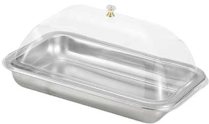 Vassoio per Torte Rettangolare con Coperchio PP Trasparente in Acciaio Inox, Piattino da Portata per Dessert Dolci Frutta, Facile da Pulire per RIST, Cucina e Ricevimento di Nozze, 32x22x5 Cm