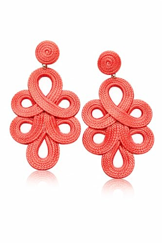 MAJALE Pendientes Color Mujer Largos Flamenca - Ligeros, Boda, Fiesta, Ocasiones Especiales - Aros Pasamaneria Estilo Cordón de Seda