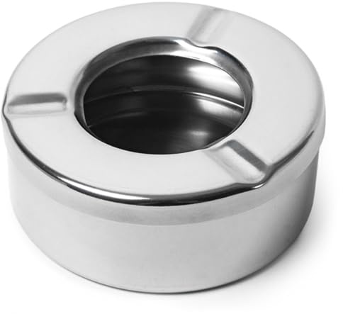 bar@drinkstuff Windproof Ashtray Stainless Steel with Lid, Commercial Outdoor Table Ashtrays for Pub Garden Patio Smoking Areas, 3 Notch Cigarette Rest, Compact 2 Piece Design (Pack of 24)