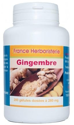 GELULES GINGEMBRE rhizome 200 gélules dosées à 280 mg poudre pure.