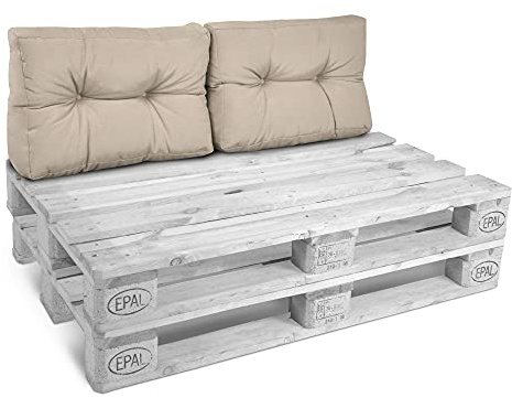 Beautissu Set de 2 Coussins Dossier Euro Palette 60x40x10 cm ECO Style – 2 Coussin de Dossier Beige Coussin Lounge Extérieur & Intérieur