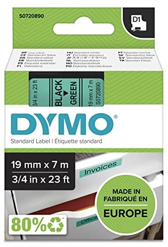 DYMO D1 Cassettes de ruban encreur noir sur vert 19mm/7,0m