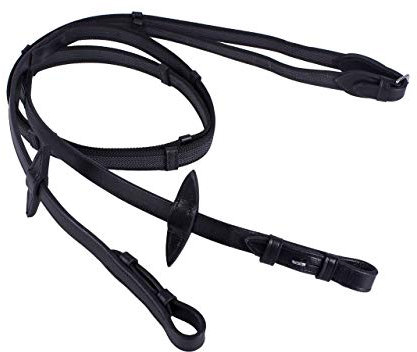 QHP Anti-Rutsch-Zügel mit Lederstegen (Schwarz, Shetty)