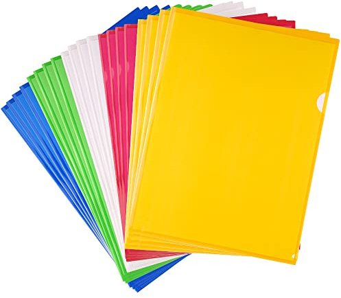 FEPITO 20 Pack A4 Cut Flush Folders Plastic File Document Wallet Folders Top and Side Opening Plastic Wallets Assorted Colors