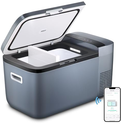 ICECO GO20 12 V Dual Zone kylare, bärbar kylbox med SECOP-kompressor, DC 12/24 V, AC 100–240 V, -17,8 °C till 10,0 °C, elektrisk kylare för lastbilar, husbil, SUV, utomhus