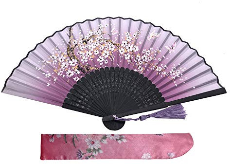 Kibon Folding Fans, Handheld Fans, Hand Fans, Bamboo Fans with Tassel for Birthday Gifts Dancing Cosplay Wedding Party Props Decoration (Purple)
