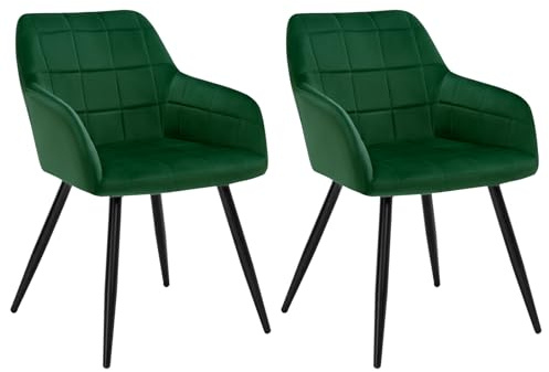 WOLTU Esszimmerstühle 2er Set Küchenstuhl Polsterstuhl Wohnzimmerstuhl mit Armlehnen, Sitzfläche aus Samt, Metallbeine, Dunkelgrün | Mittlere Rückenlehne, Metallstruktur, geeignet für Esszimmer, Küche, Wohnzimmer und Schlafzimmer