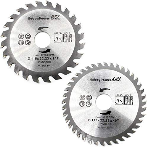 2 Stück HM Sägeblatt Kreissägeblatt Ø 115mm / 125mm 22,23mm / 20mm / 24T 40T Zähne für Holz Plastik (1x 115x22,23/24+40Z)