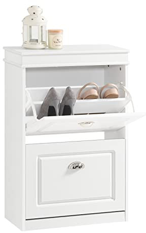 SoBuy Zapatero con 2 Puertas Zapatero Estrecho Recibidor Estanterias Almacenaje Organizador para Zapatos Blanco 54 x 24 x 83 cm FSR78-W ES