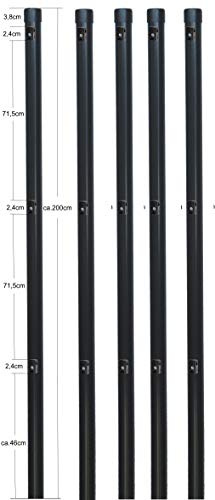 EXCOLO 5er-Set Metall-Zaunpfosten Ø34 mm, 2,0 m, pulverbeschichtet anthrazit RAL 7016, inkl. 3 Spanndrahthalter & Pfostenkappe, zum Einbetonieren – für Maschendrahtzäune bis 1,5 m Höhe