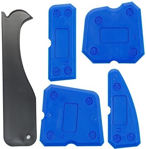 Utensili per rifinire giunti in silicone con istruzioni, Set di 5, attrezzo per silicone sigillante di diverse forme e dimensioni, spatola flexible per sigillare fughe e giunti di cucina e bagno