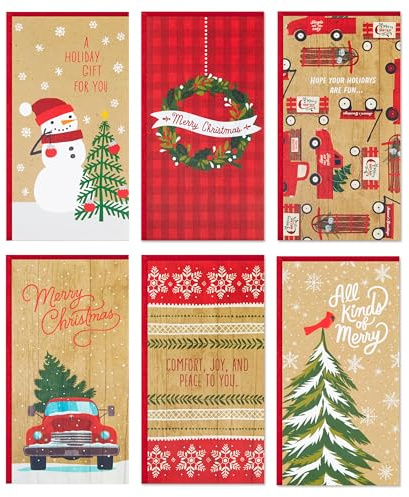 Hallmark Christmas Gift Card Holders or Money Holders Assortment, Rustic (36 Cards with Envelopes)