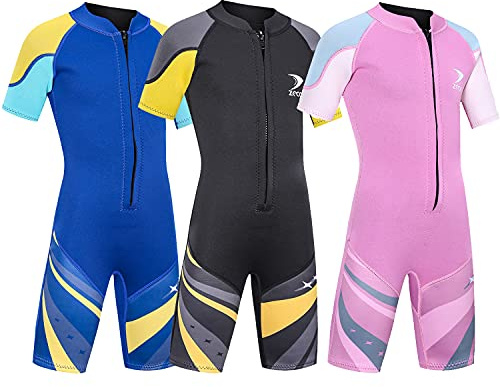 ZCCO Barn våtdräkt 2,5 mm kort våtdräkt neopren termisk baddräkt, ungdom pojkar flickor en del våtdräkter (rosa, S)