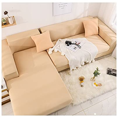 AMDXD Sofabezug 3 Sitzer, Einfarbig Sofa Stretchhusse Geeignet für 1/2/ 3/4 Sitzsofa und Ecksofa, in Polyester, Anti-Rutsch, Elastischer, Champagnerr