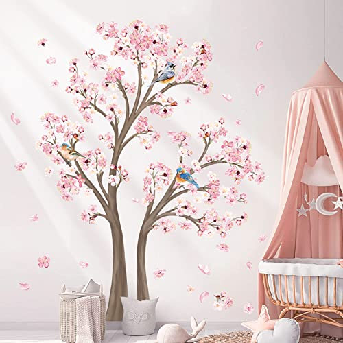 decalmile Wandtattoo Groß Baum Kirschblüte Wandaufkleber Kirschbaum Blumen Rosa Wandsticker Schlafzimmer Wohnzimmer Kinderzimmer Wanddeko
