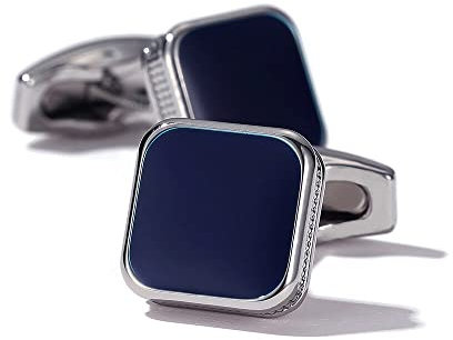 S&W Hochzeits-Manschettenknöpfe für Herren Manschetten mit Geschenkbox Blaue Emaille Quadrat Business für Smokinghemden