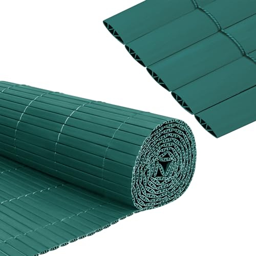 Froadp PVC Sichtschutzmatte Sichtschutzzaun Imitat Bambus mit Kabelbindern und W-Förmige Verstärkten Lamellen Wetterfest Balkon Sichtschutz Outdoor Gartensichtschutz Zaun 90x1000cm (Grün)