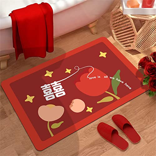 Heeboode Badematte Rutschfester Badezimmerteppich Absorbierender Badteppich 80x120cm Duschmatte Schnelltrocknende Badematte Home, Badvorleger rutschfest Waschbar, Bad Teppiche Badezimmermatte Rot