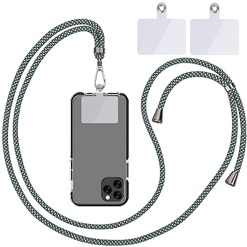 Linkbro Handykette Universal, Handy Lanyard, Universelles Handy um den Hals hängend mit Pad Handy Lanyard, verstellbar und abnehmbar. (1Grüne und weiße Streifen)
